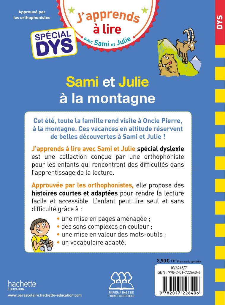 Sami et Julie- Spécial DYS (dyslexie) Sami et Julie à la montagne - Emmanuelle Massonaud - HACHETTE EDUC