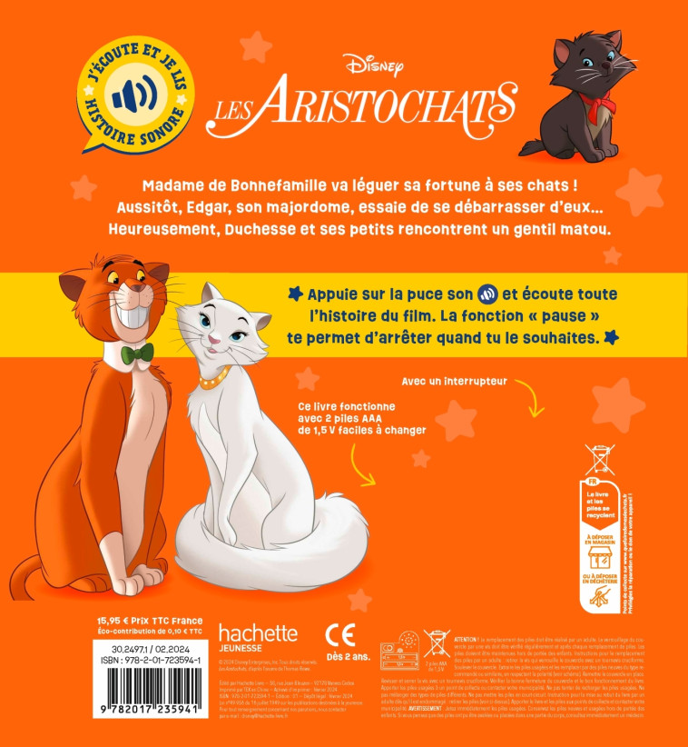 LES ARISTOCHATS - J'écoute et je lis (Livre sonore) - L'histoire du film - Disney - XXX - DISNEY HACHETTE