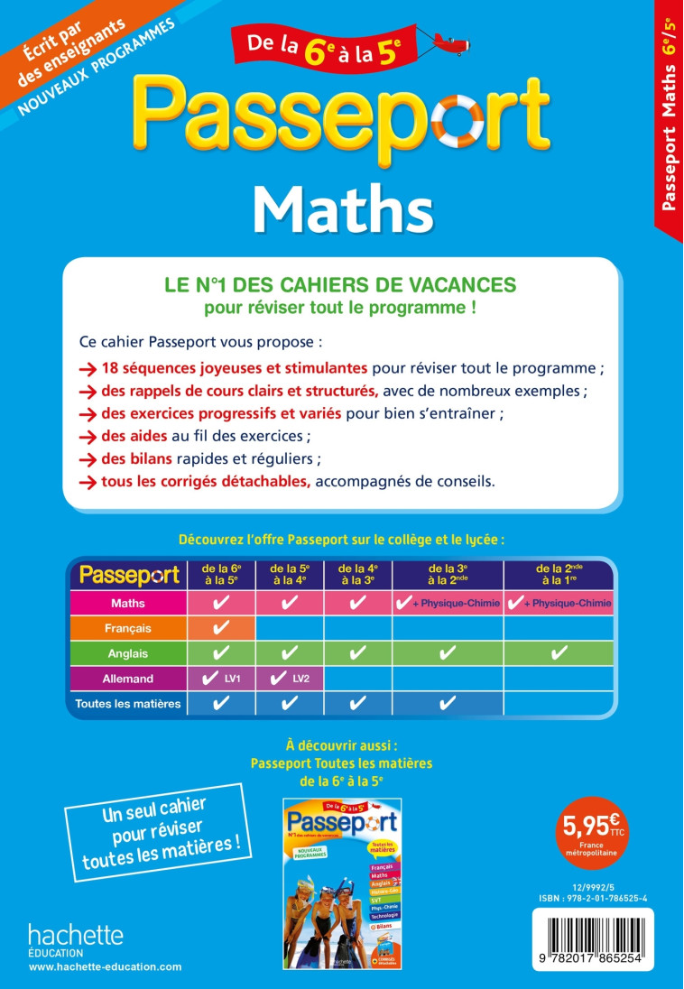 Passeport - Maths de la 6e à la 5e - Cahier de vacances 2021 - Philippe Rousseau - HACHETTE EDUC