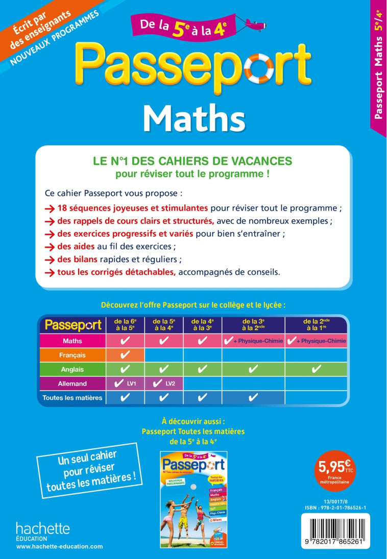 Passeport - Maths de la 5e à la 4e - Cahier de vacances 2021 - Philippe Rousseau - HACHETTE EDUC