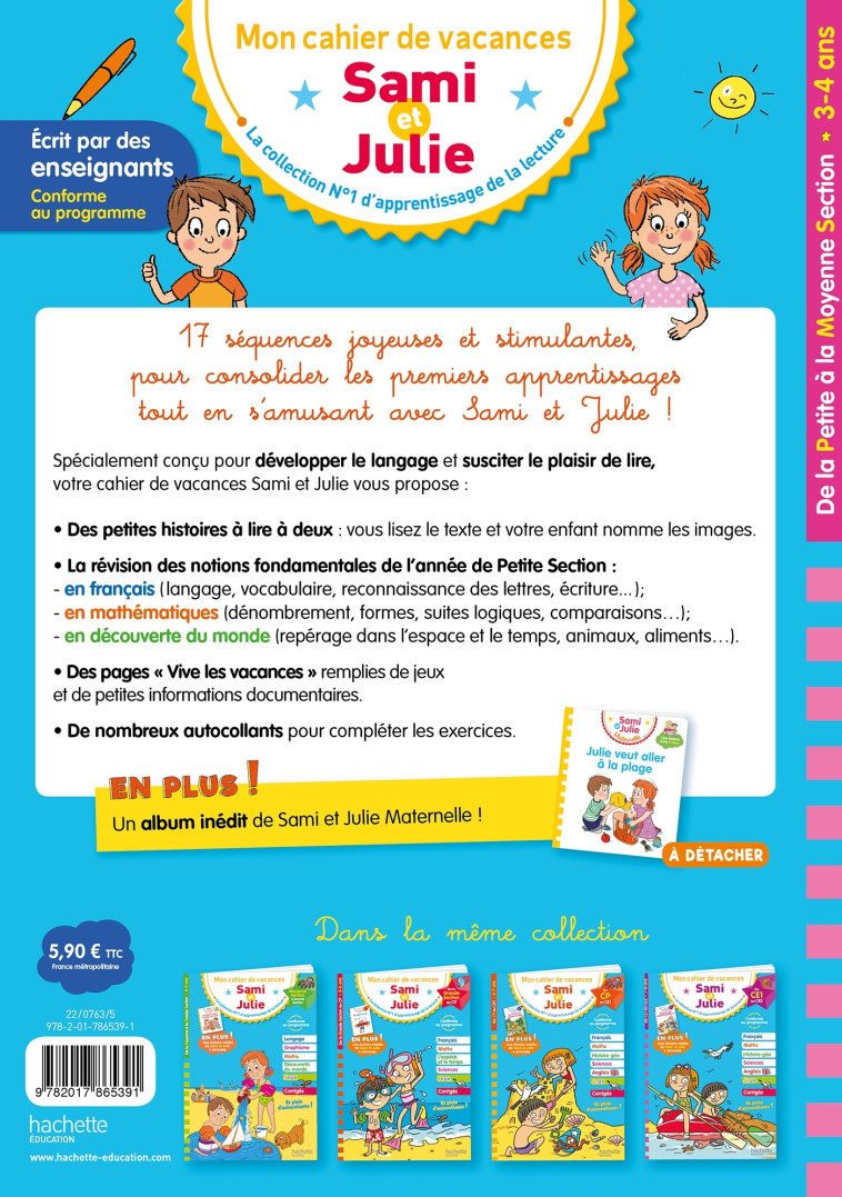 Sami et Julie - De la Petite à la Moyenne Section - Cahier de vacances 2024 - Caroline Marcel - HACHETTE EDUC