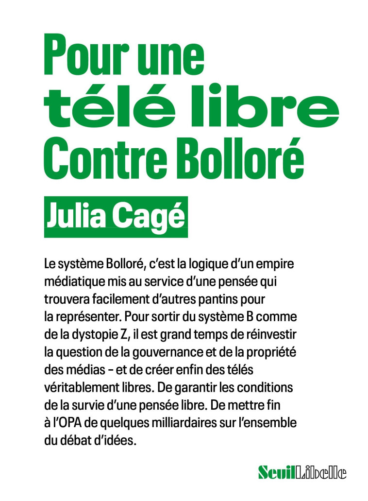 Pour une télé libre - Julia Cagé - SEUIL