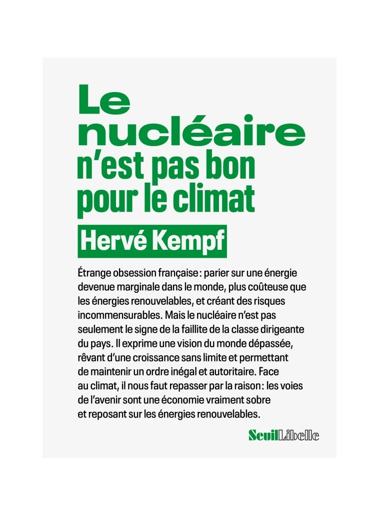 Le nucléaire n est pas bon pour le climat - Hervé Kempf - SEUIL