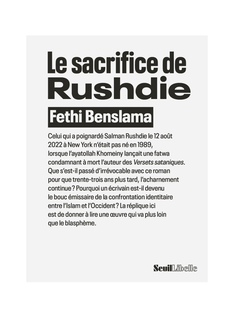 Le Sacrifice de Rushdie - Fethi Benslama - SEUIL