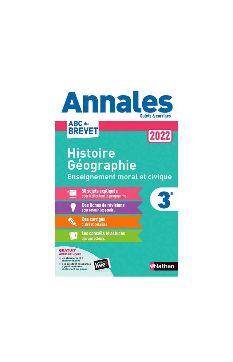 Annales Brevet 2022 - Histoire Géographie Enseignement Moral et Civique - Corrigé - Grégoire Pralon - NATHAN