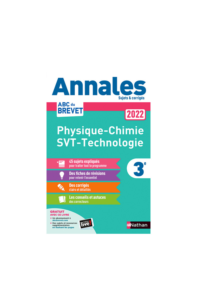 Annales Brevet 2022 - Physique-Chimie - SVT - Technologie - Corrigé - Nicolas Coppens - NATHAN