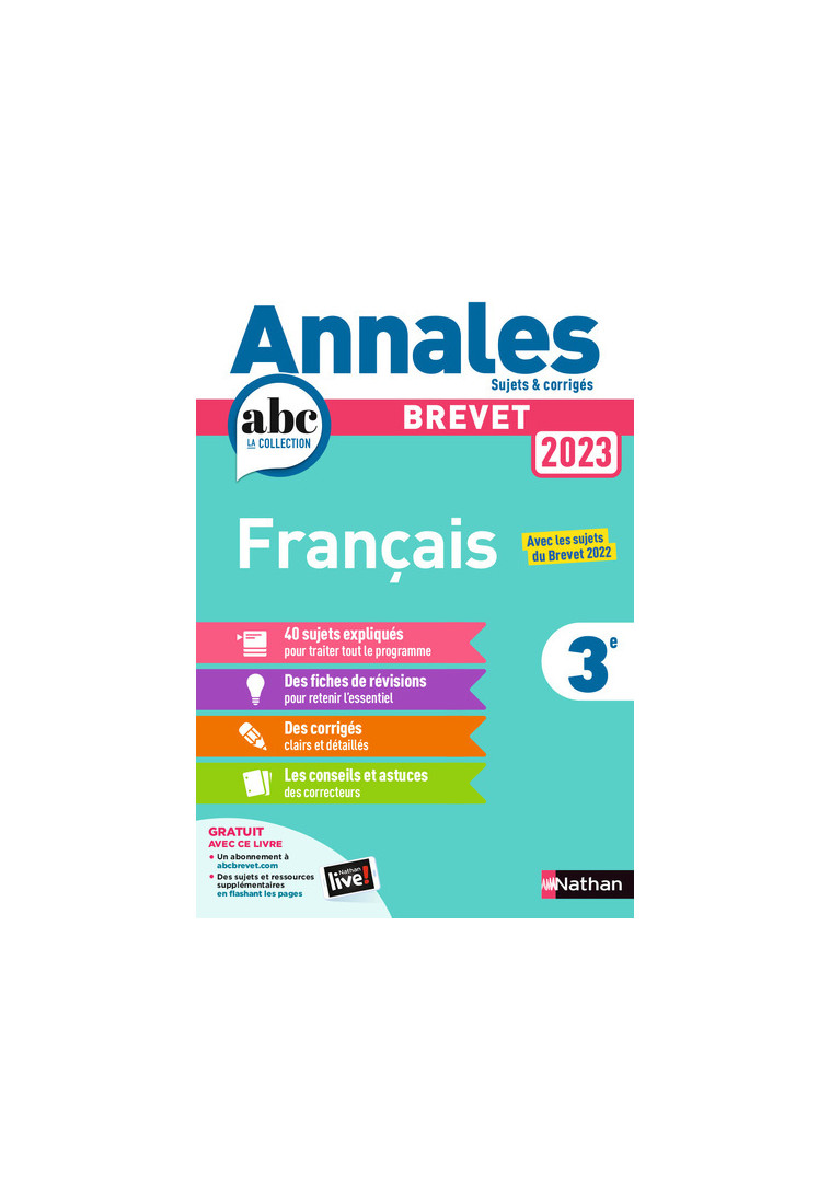 Annales Brevet 2023- Français - Corrigés - Thomas Bouhours - NATHAN