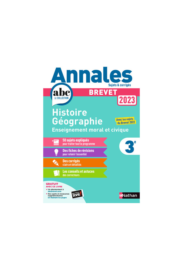 Annales Brevet 2023- Histoire Géographie Enseignement Moral et Civique - Corrigé - Grégoire Pralon - NATHAN