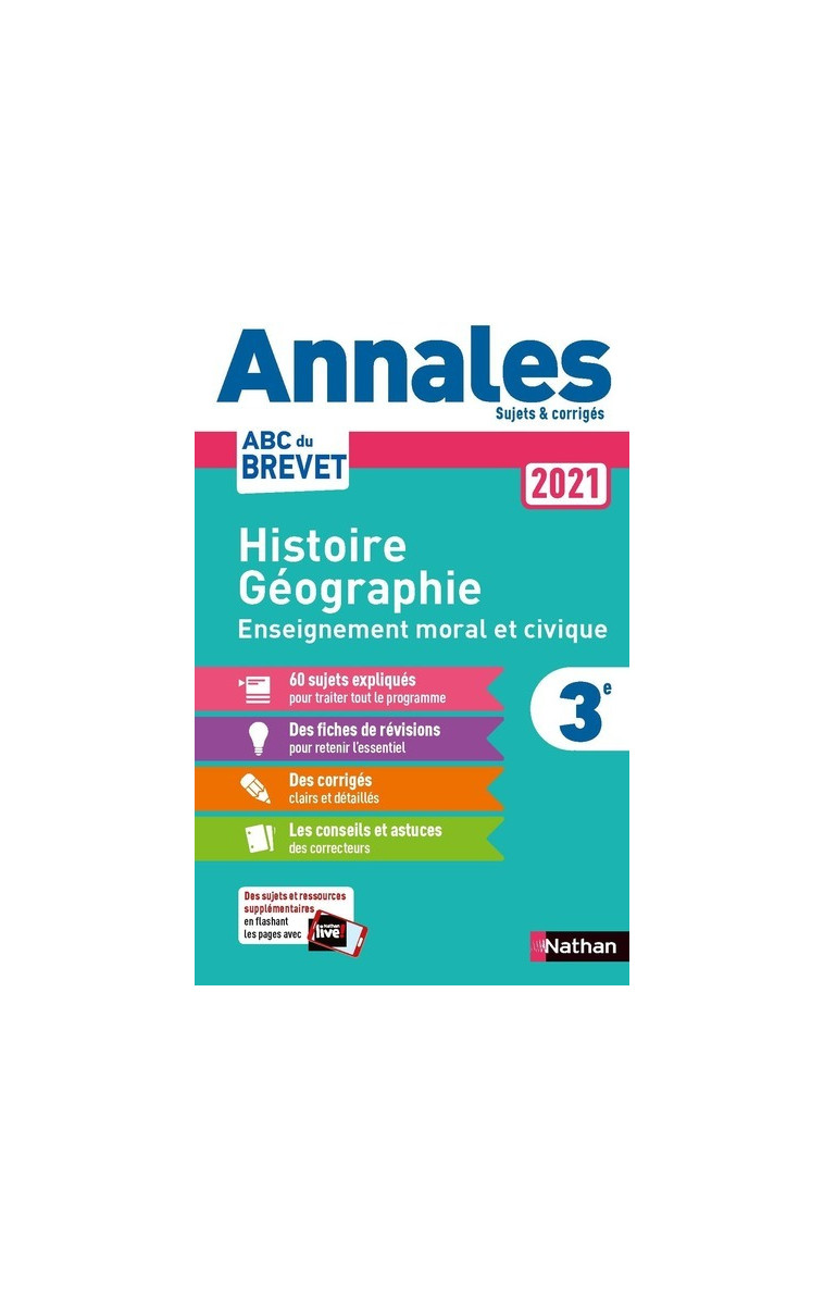 Annales Brevet 2021 Histoire Géographie Enseignement Moral et Civique - Corrigé - Grégoire Pralon - NATHAN