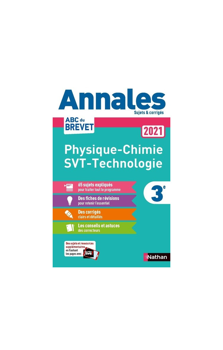 Annales Brevet 2021 - Physique Chimie - SVT - Techno - Corrigé - Nicolas Coppens - NATHAN