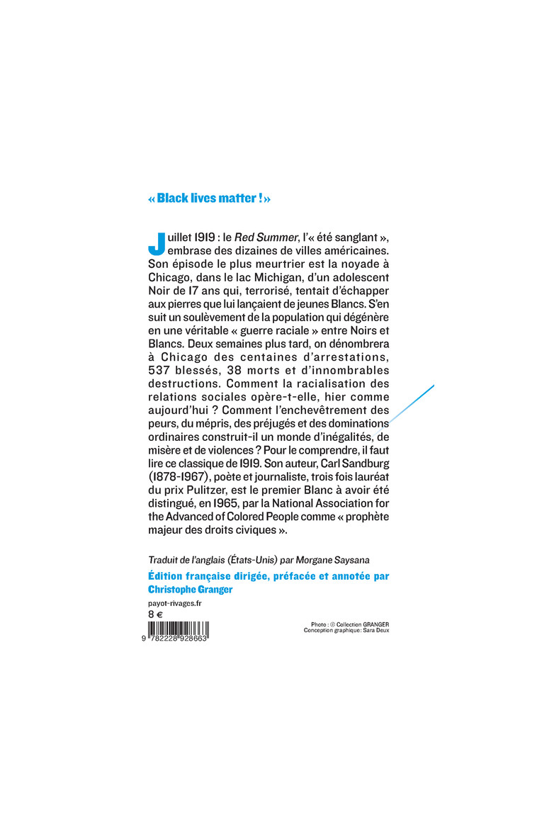 Les émeutes raciales de Chicago - Carl Sandburg - PAYOT