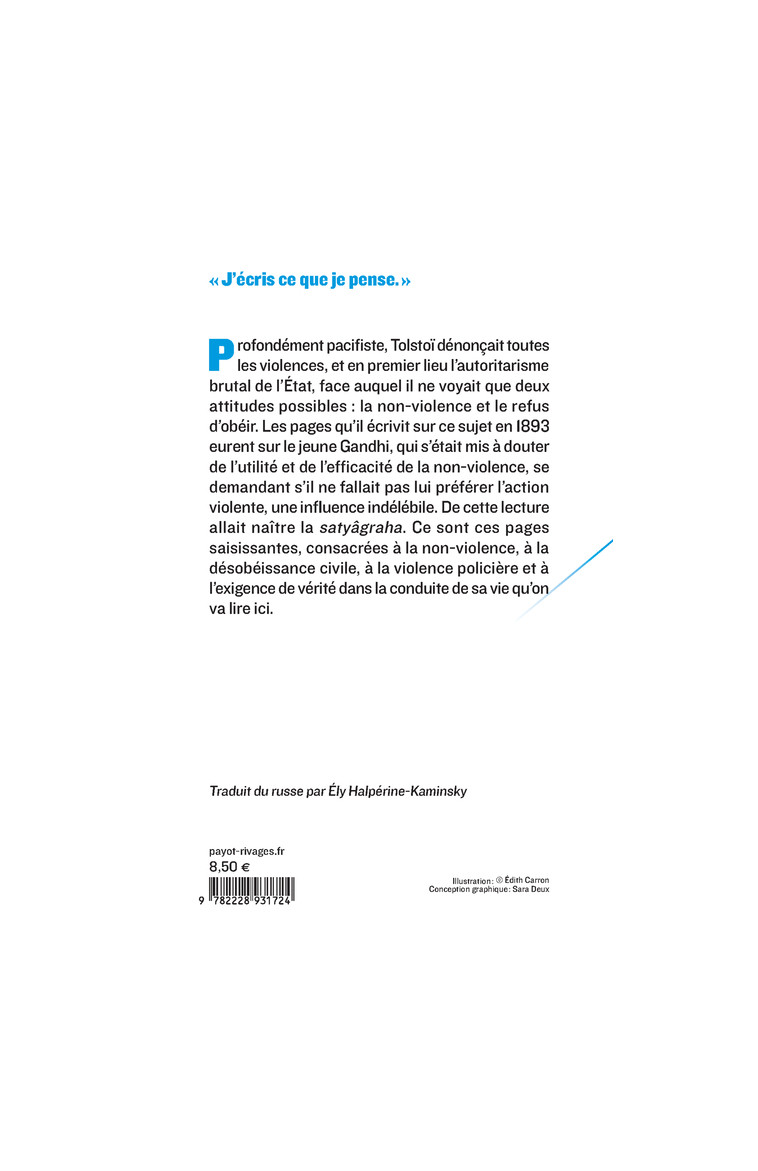 Inutilité de la violence - Léon Tolstoi - PAYOT