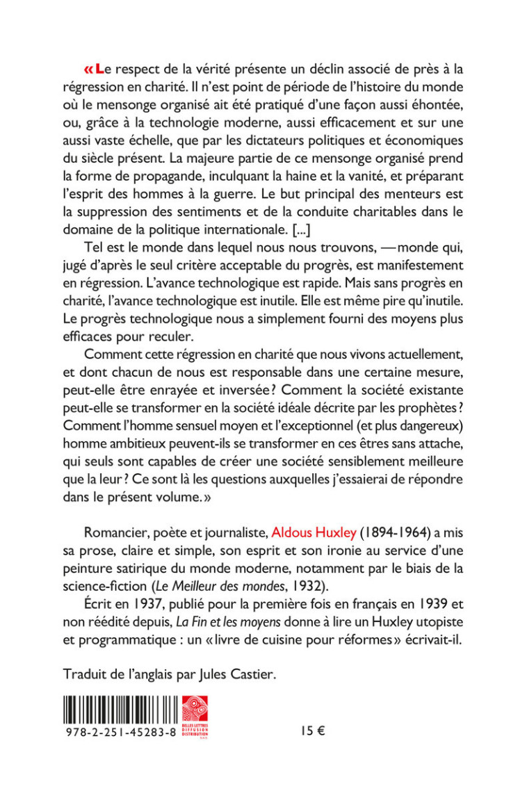 La Fin et les Moyens - Aldous Huxley - BELLES LETTRES