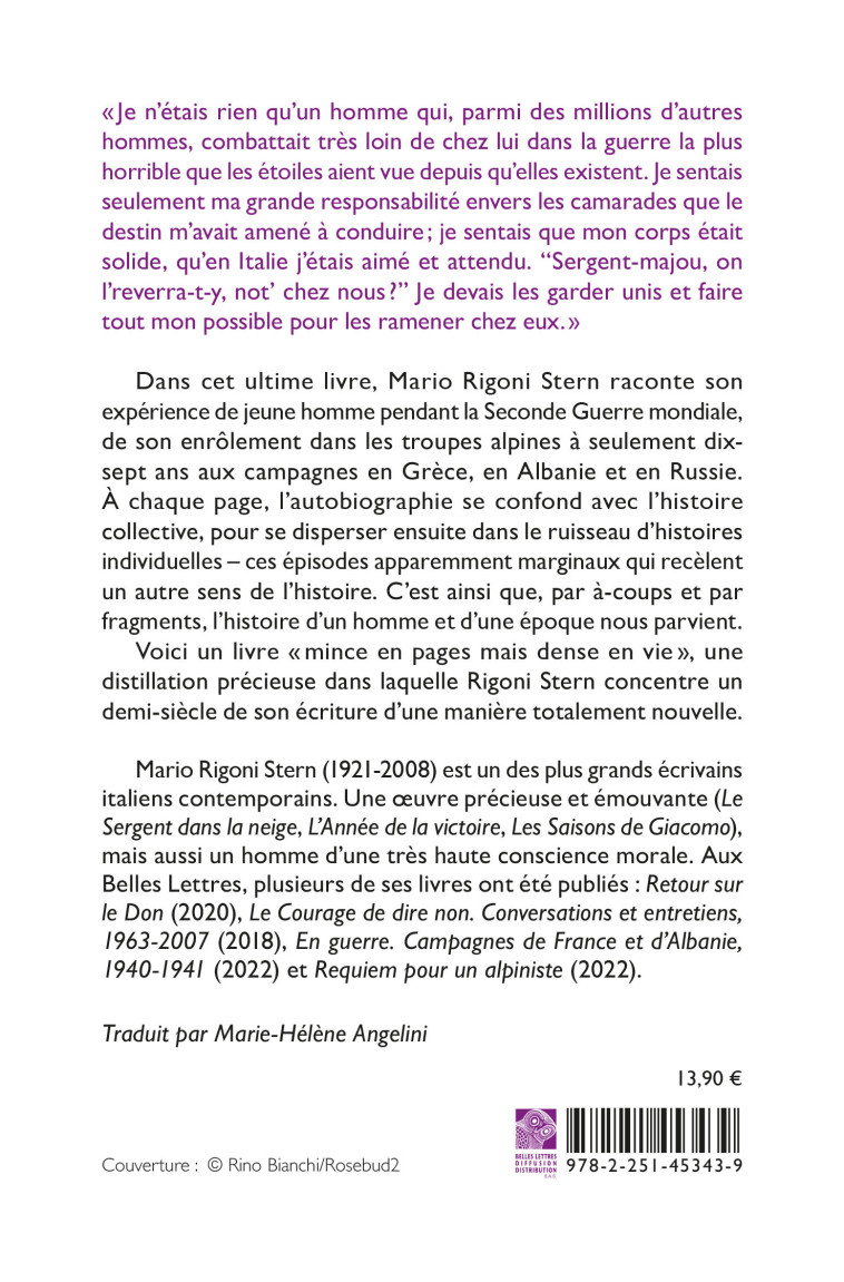 La Dernière partie de cartes - Mario Rigoni Stern - BELLES LETTRES