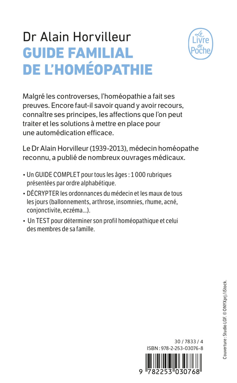 Guide familial de l'homéopathie - Docteur Alain Horvilleur - LGF