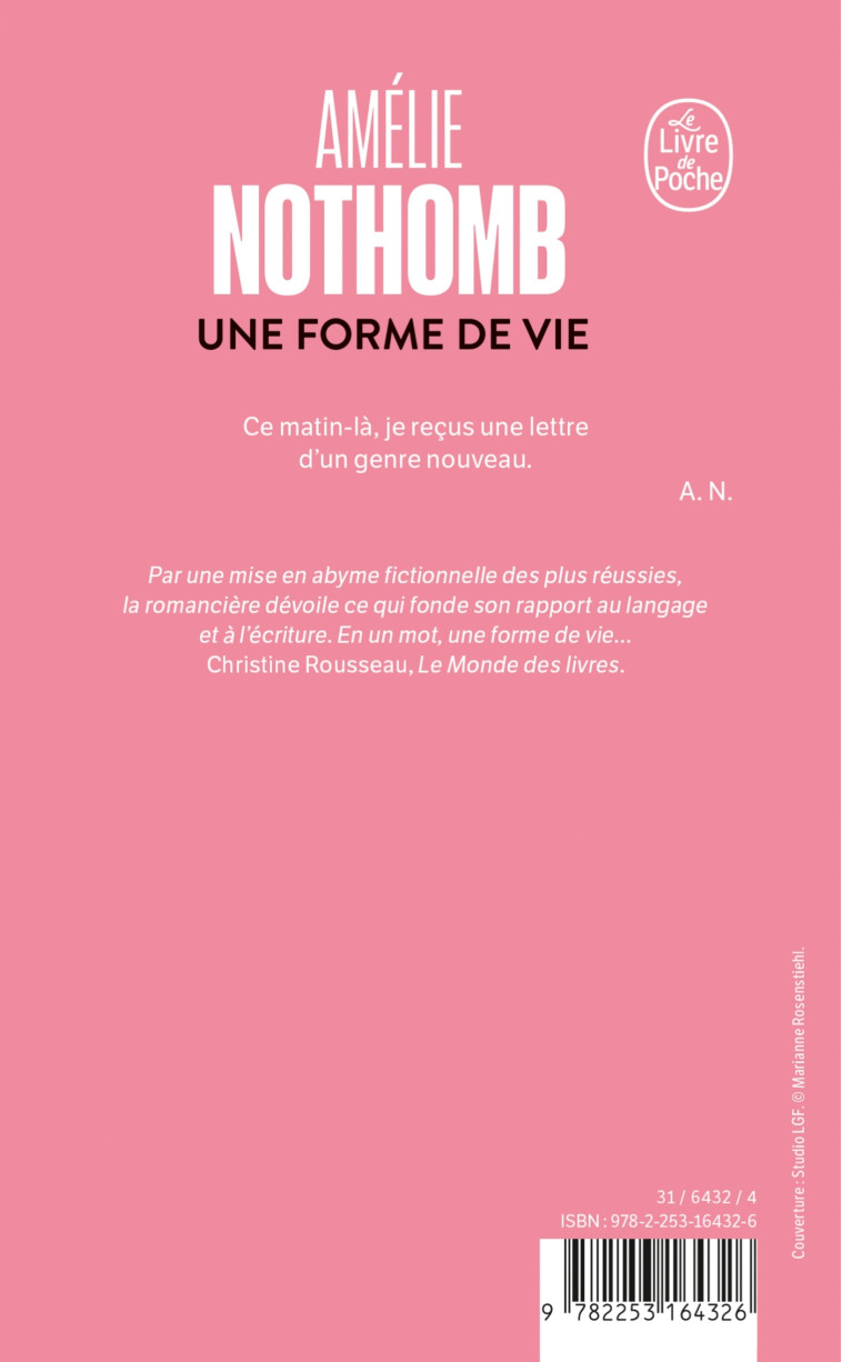 Une forme de vie - Amélie Nothomb - LGF