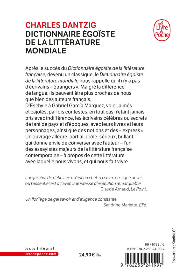 Dictionnaire égoïste de la littérature mondiale - Charles Dantzig - LGF