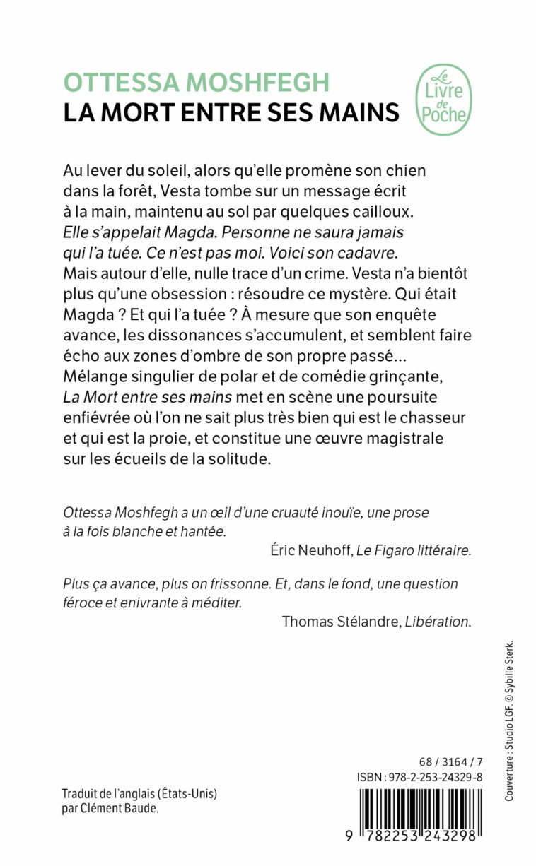 La Mort entre ses mains - Ottessa Moshfegh - LGF