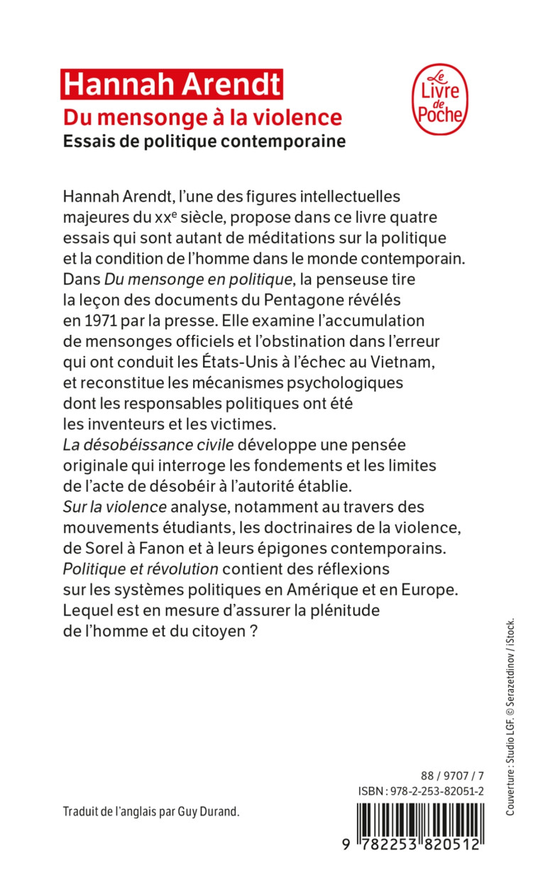 Du mensonge à la violence - Hannah Arendt - LGF