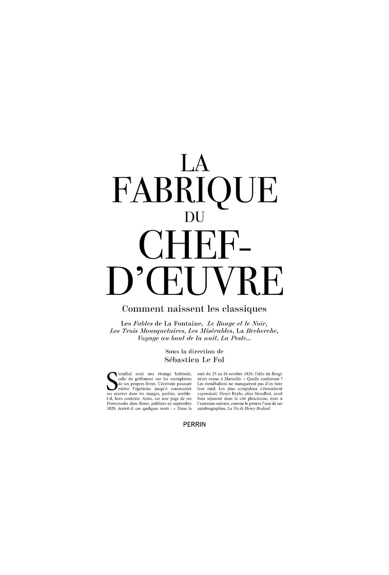 La Fabrique du chef d'oeuvre -  Collectif - PERRIN