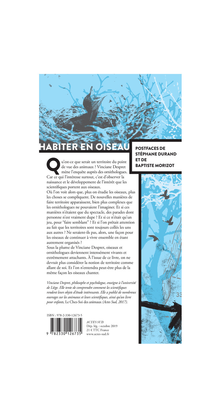 Habiter en oiseau - Vinciane Despret - ACTES SUD