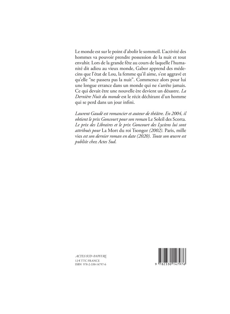 La dernière nuit du monde - Laurent Gaudé - ACTES SUD