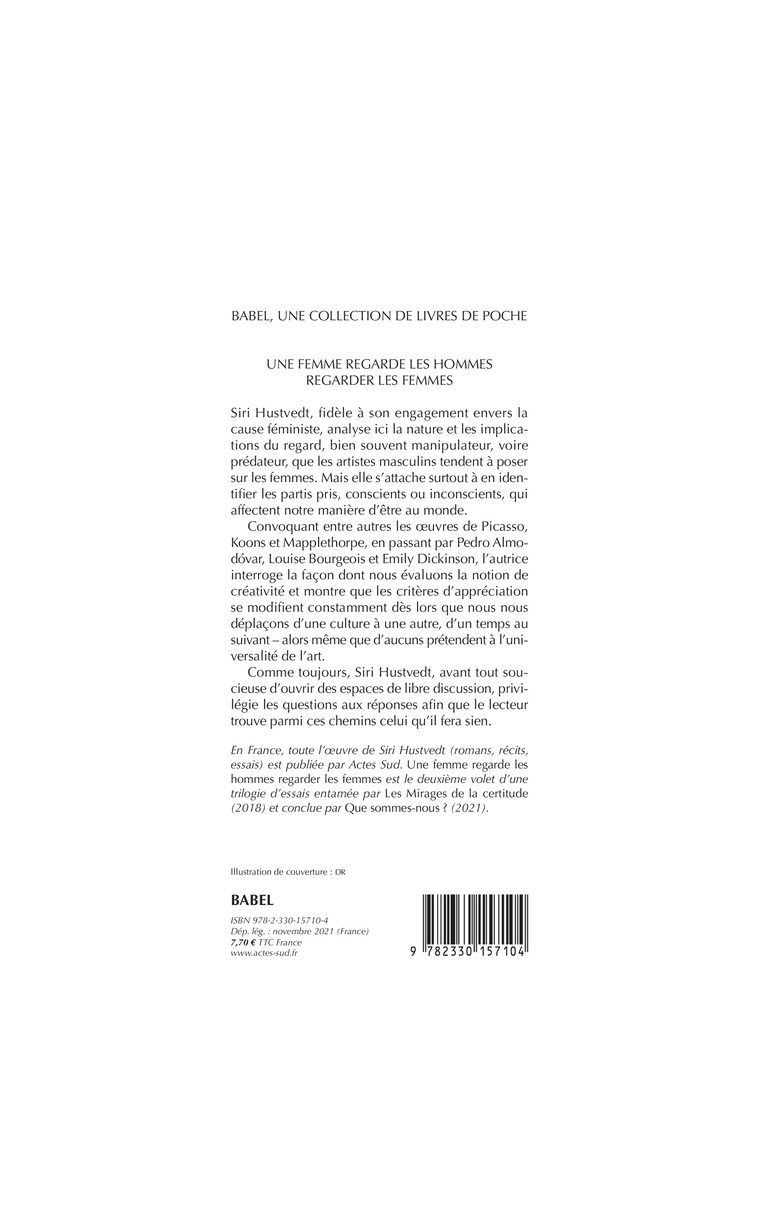 Une femme regarde les hommes regarder les femmes - Siri Hustvedt - ACTES SUD