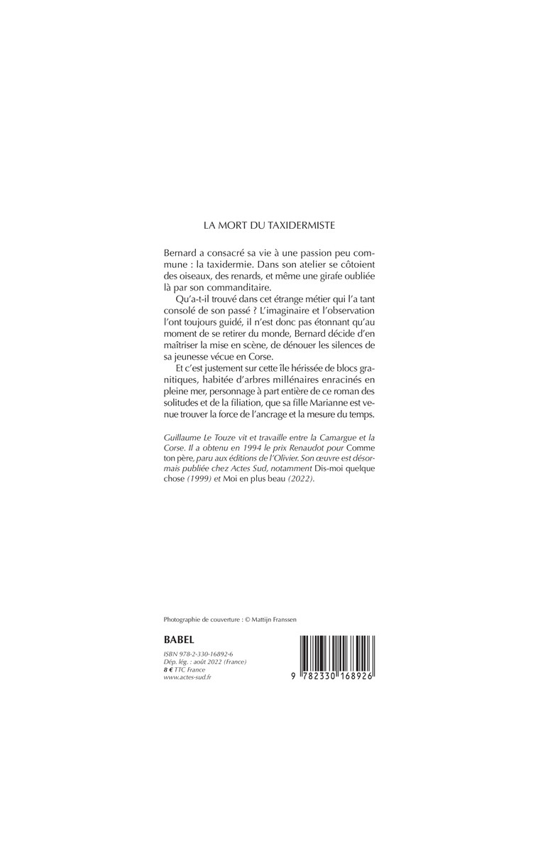 La mort du taxidermiste - Guillaume Le touze - ACTES SUD