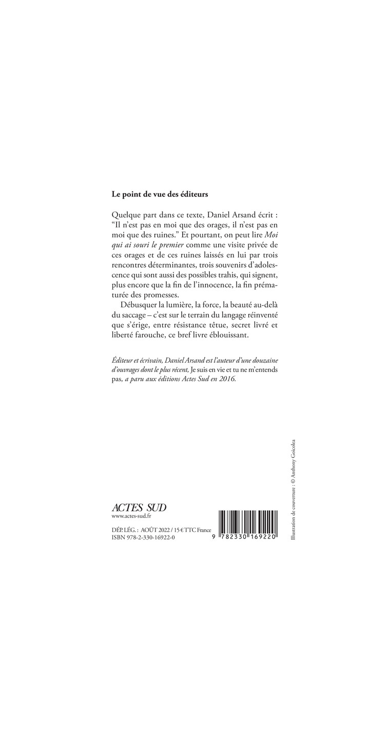 Moi qui ai souri le premier - Daniel Arsand - ACTES SUD