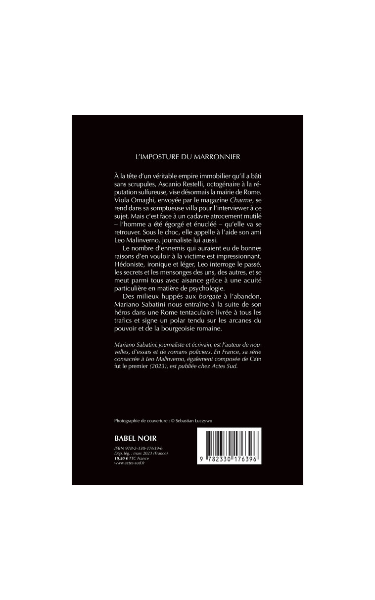 L'Imposture du marronnier - Mariano Sabatini - ACTES SUD