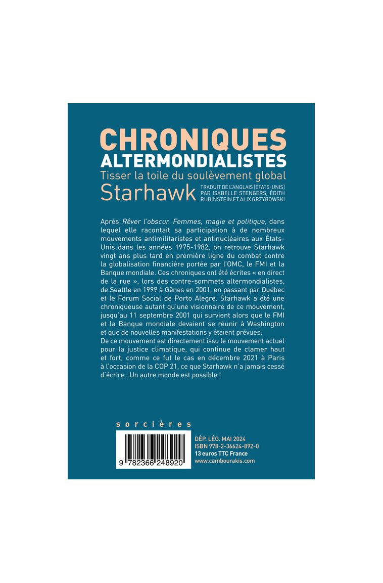 Chroniques  altermondialistes -  Starhawk - CAMBOURAKIS