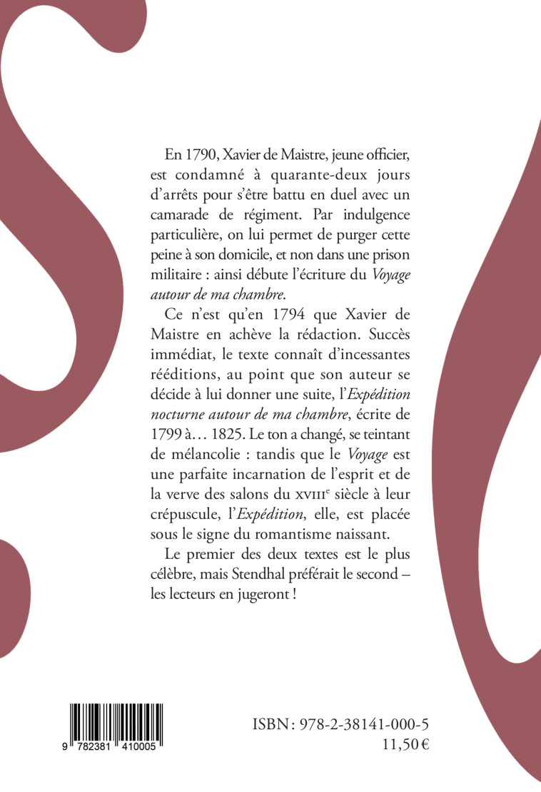 Voyage autour de ma chambre, suivi de Expédition nocturne autour de ma chambre - Xavier De Maistre - SILLAGE