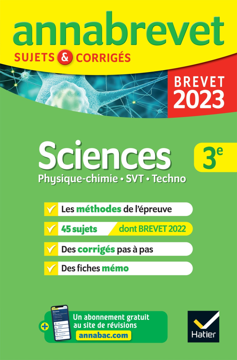 Annales du brevet Annabrevet 2023 Physique-chimie, SVT, Technologie 3e - Nadège Jeannin - HATIER