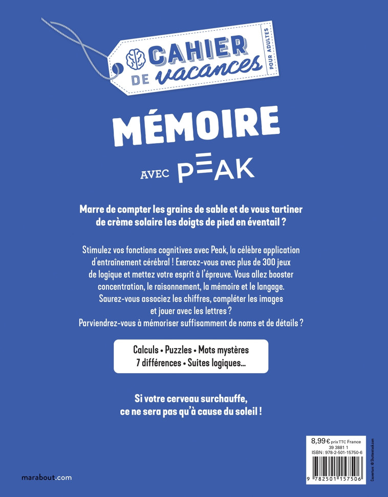 Cahier de vacances - Mémoire avec Peak -   - MARABOUT