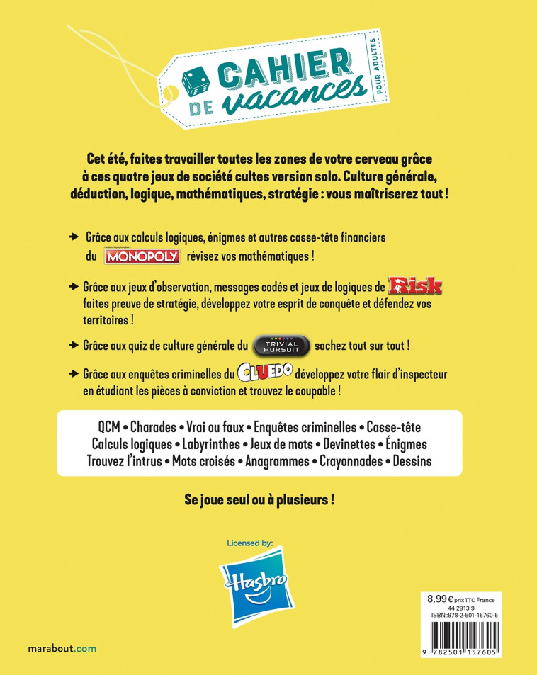 Cahier de vacances - Hasbro -   - MARABOUT