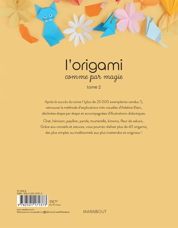 L'origami comme par magie - Tome 2 - Adeline Klam - MARABOUT