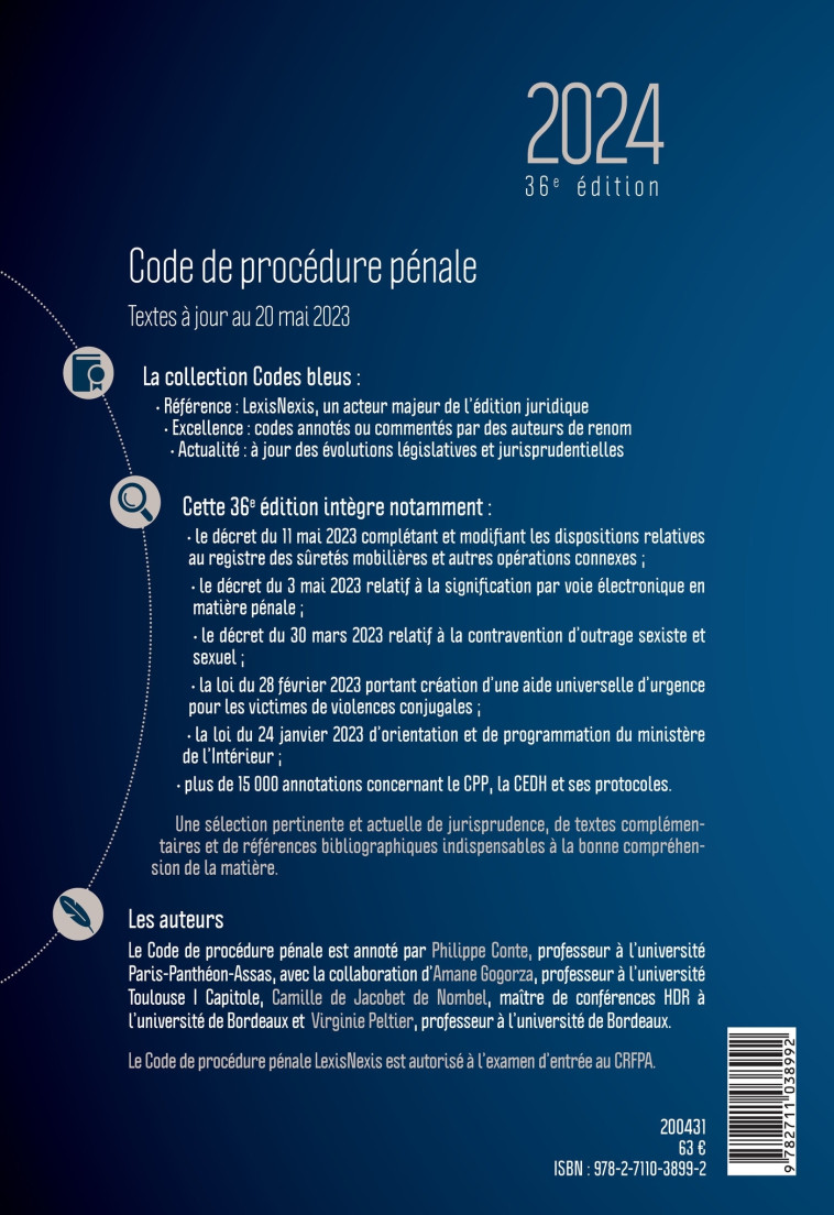 Code de procédure pénale 2024 - Philippe Conte (sous dir.) - LEXISNEXIS