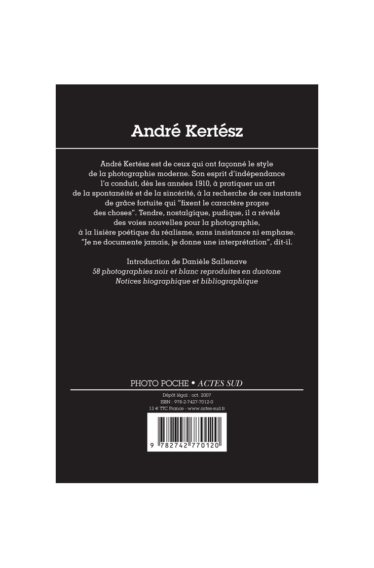 André Kertész - Philippe Séclier - ACTES SUD