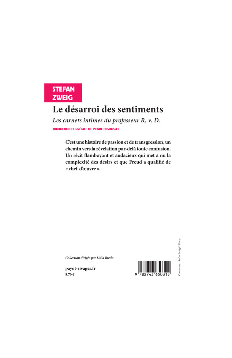 Le désarroi des sentiments - Stefan Zweig - RIVAGES