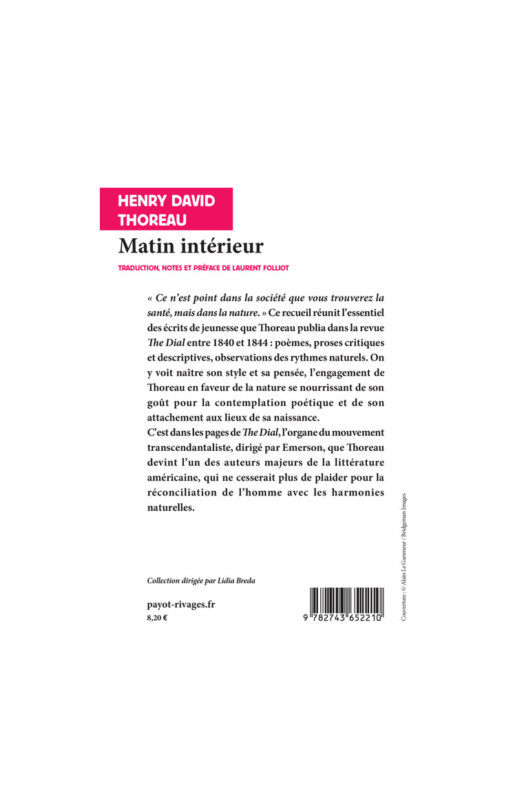 Matin intérieur - Henry David Thoreau - RIVAGES