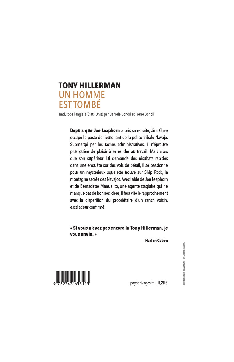 Un homme est tombé - Tony Hillerman - RIVAGES