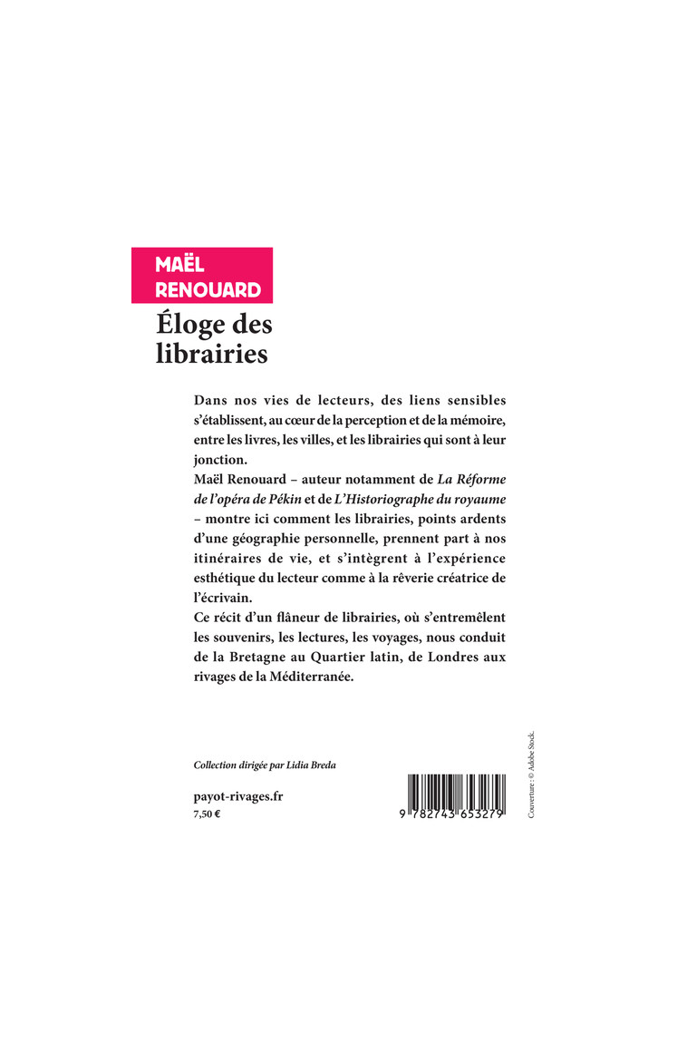 Eloge des librairies - Mael Renouard - RIVAGES