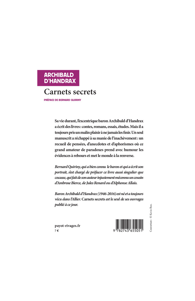 Carnets secrets - Archibald D'handrax - RIVAGES