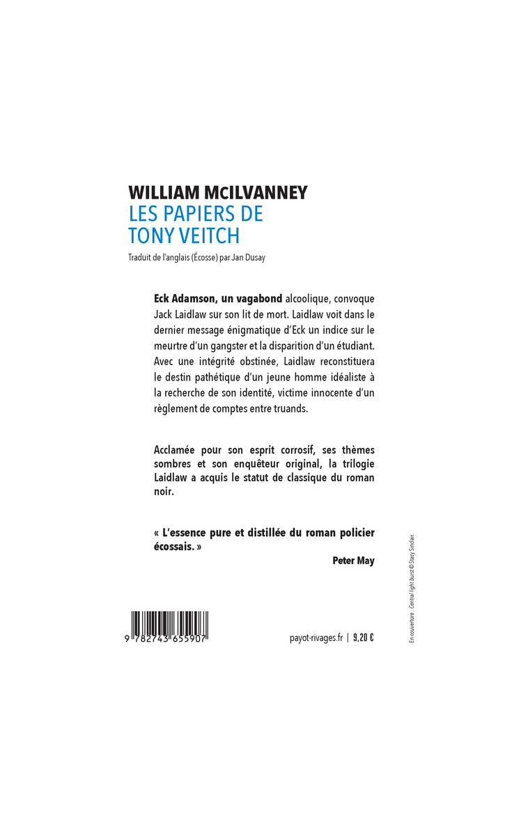 Les Papiers de Tony Veitch - William Mc ilvanney - RIVAGES