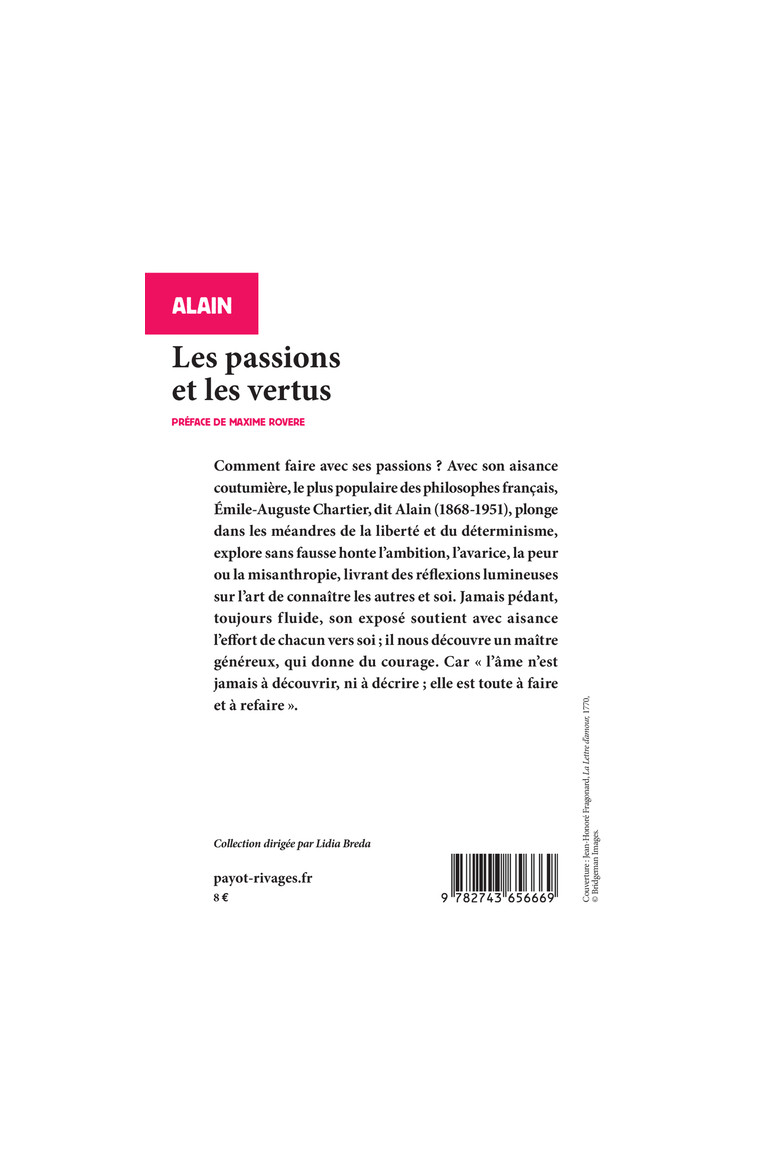 Les passions et les vertus -  Alain - RIVAGES