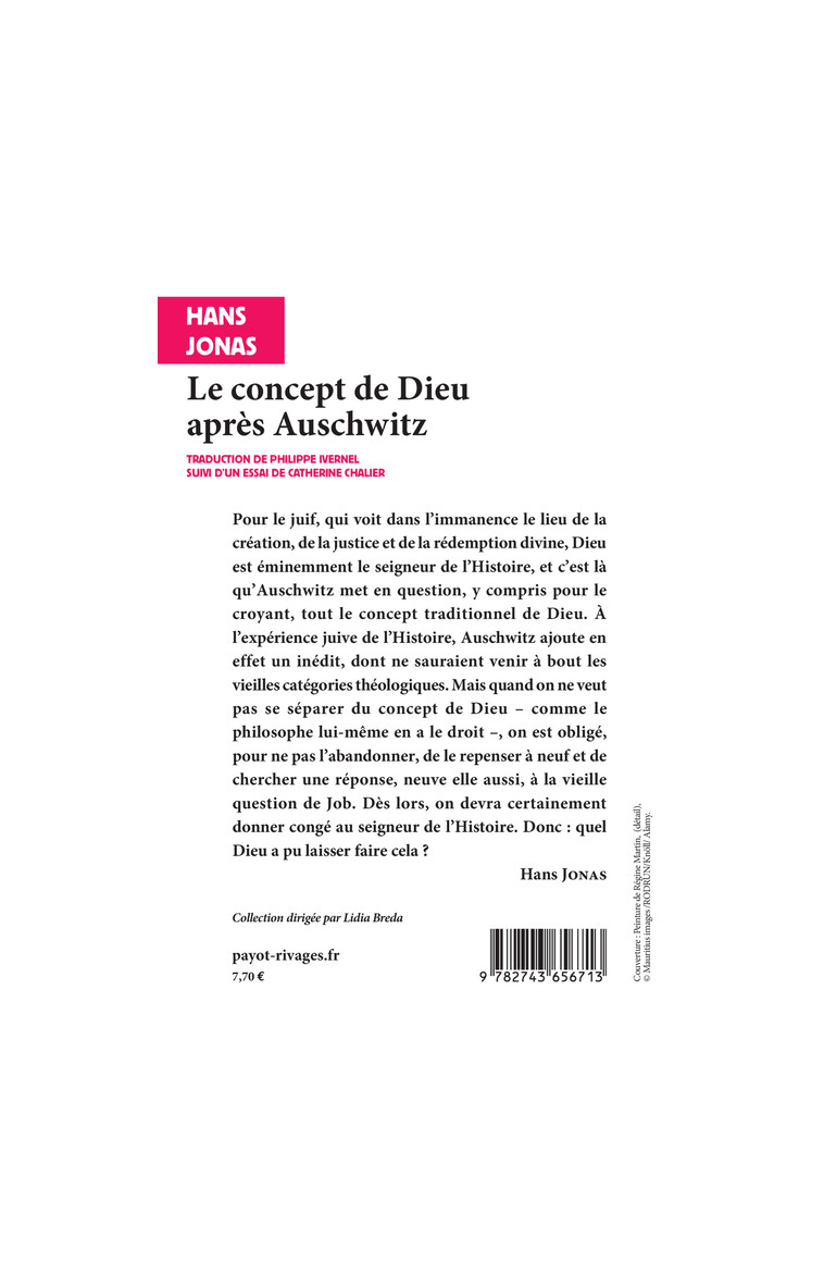 Le concept de Dieu après Auschwitz - Hans Jonas - RIVAGES