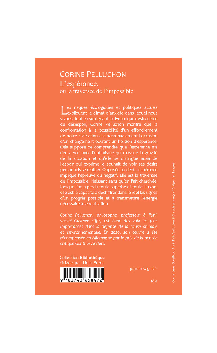 L'espérance, ou la traversée de l'impossible - Corine Pelluchon - RIVAGES