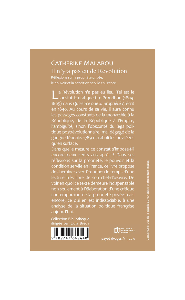 Il n'y a pas eu de Révolution - Catherine Malabou - RIVAGES