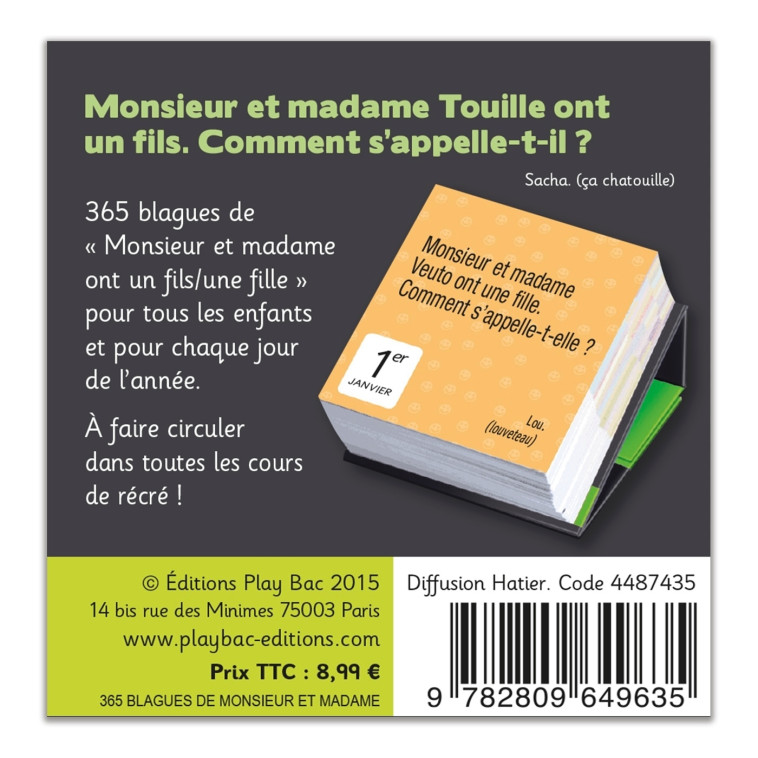 Mini calendrier - 365 blagues de Monsieur et Madame -   - PLAY BAC