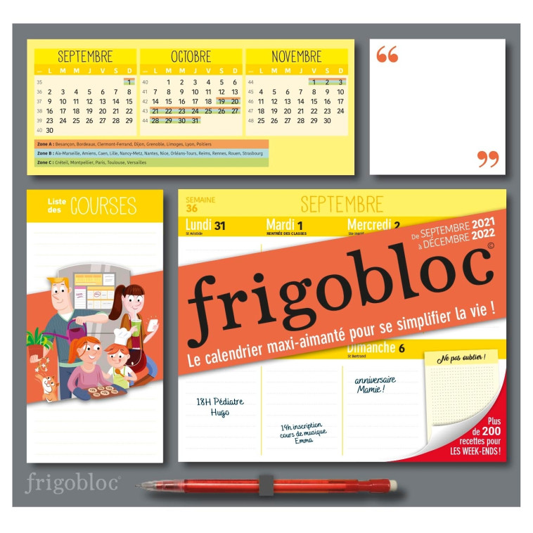 FRIGOBLOC HEBDOMADAIRE 2022 - CALENDRIER D'ORGANISATION FAMILIALE  / SEM (DE SEPT. 2021 À DÉC. 2022) - XXX - PLAY BAC